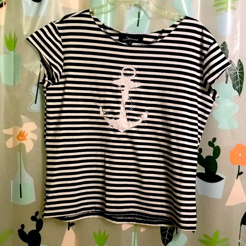 Domino anchor detail black and white striped top